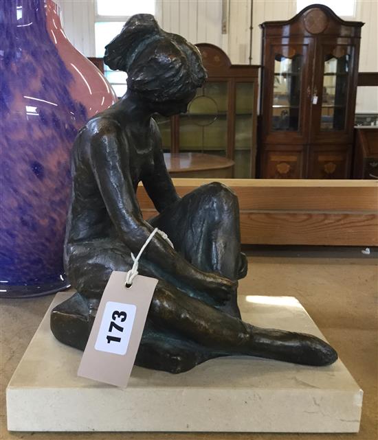 Bronze figure of female figure on marble base